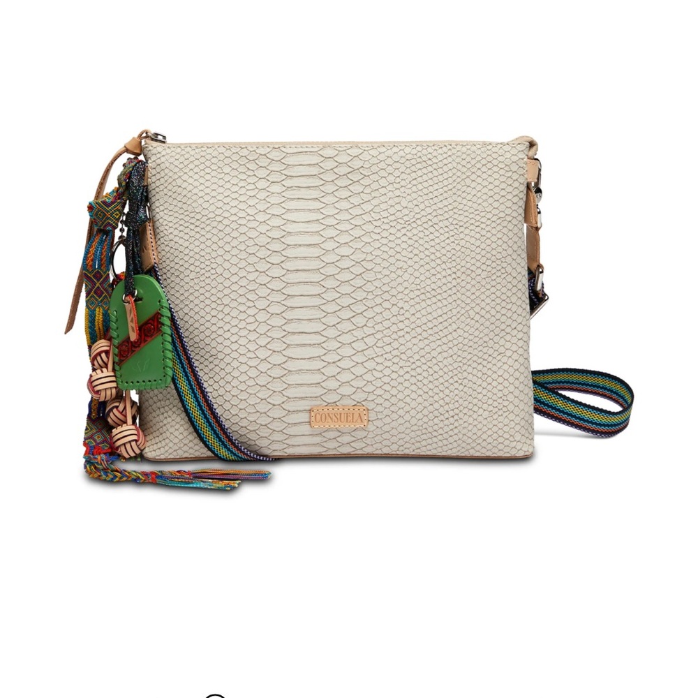 Consuela Cream and Green Crossbody Bag with Textured Elegance
